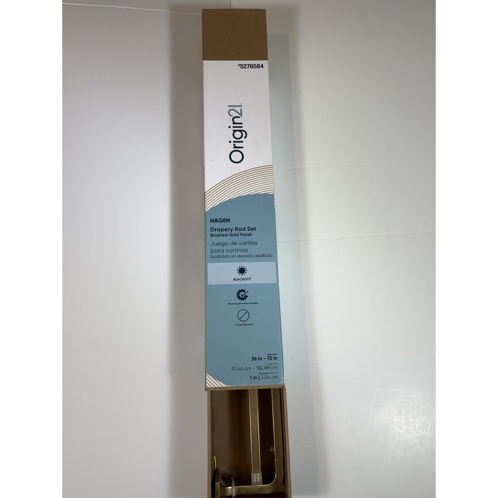 NEW - Origin 21 Adjustable Drapery Rod Set 36in-72in Brushed Gold Curtain Rod